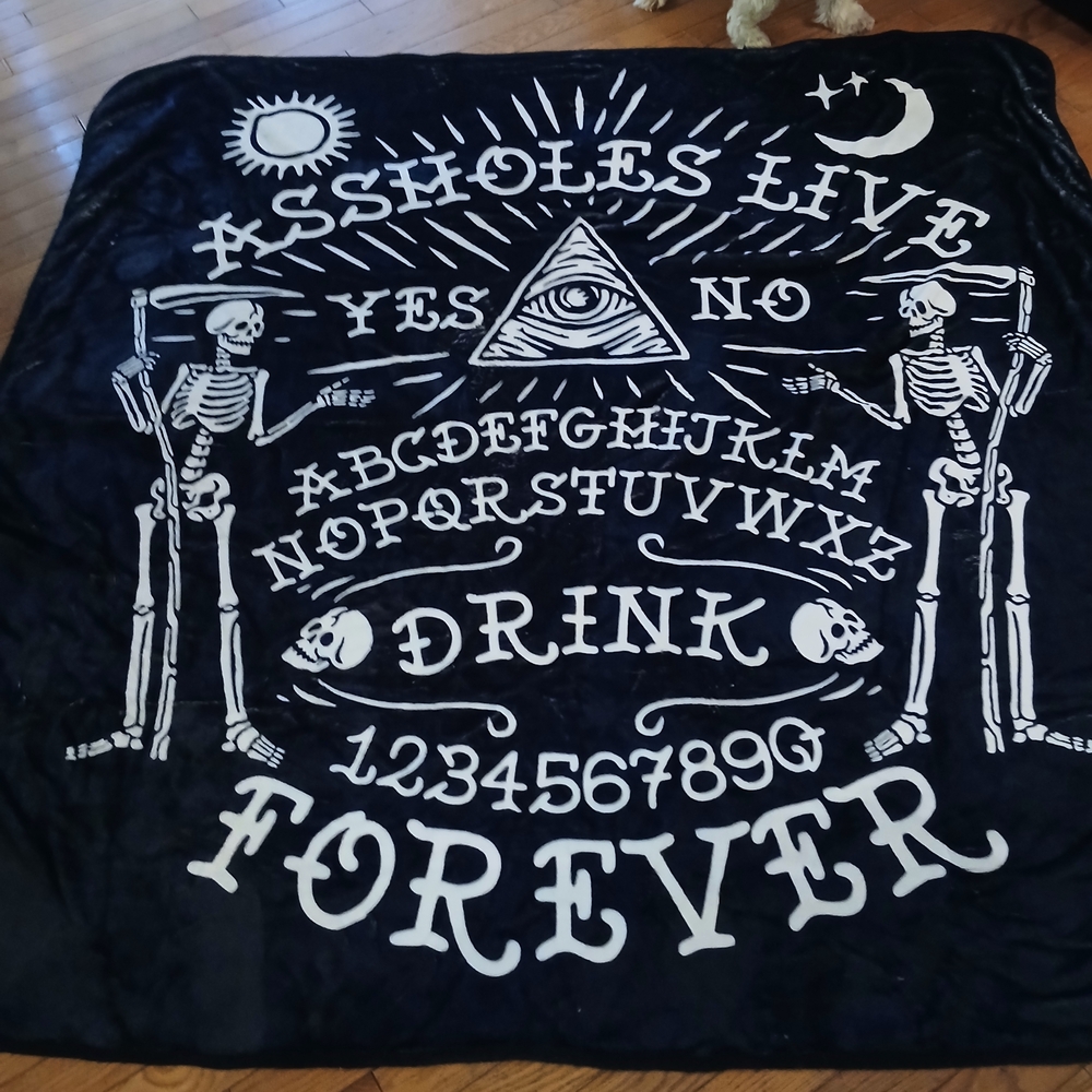 Mystical Black Blanket with Skeleton Design